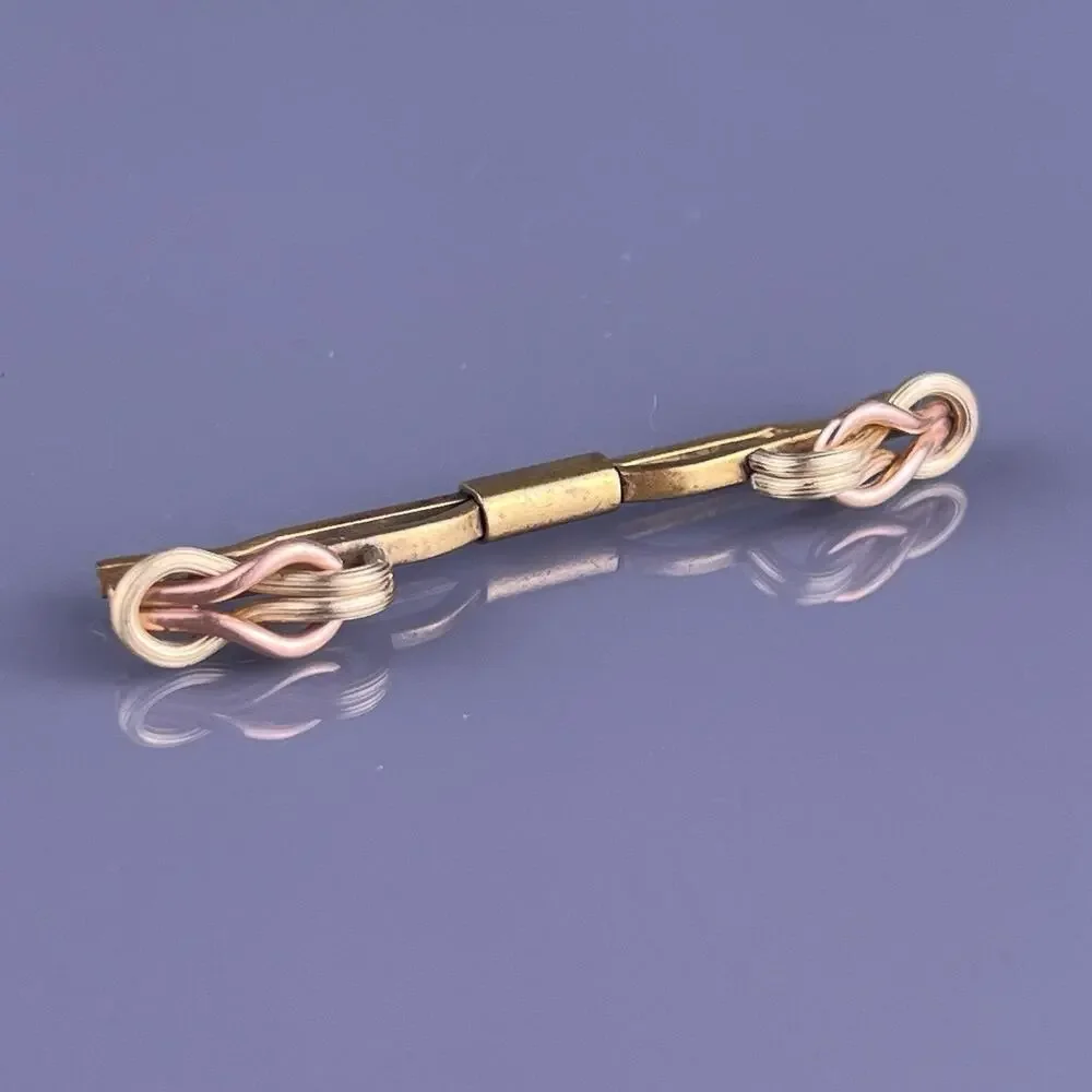 Double Square Knot 1/20 Gold Filled Tie Collar Bar Two Tone Simple Vintage